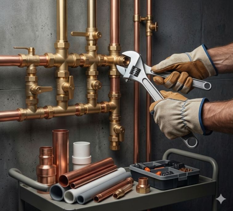 Professional plumber working in Edmonton bathroom repair